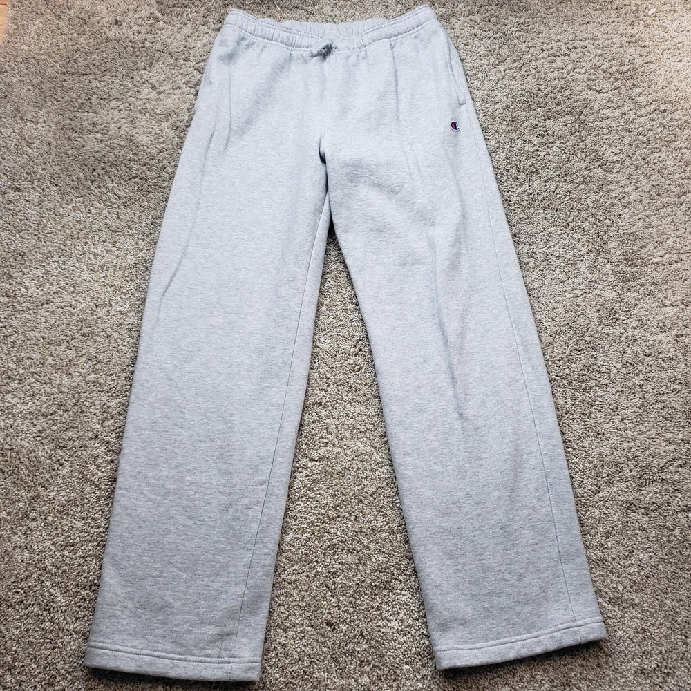 Champion Pants Mens Medium Gray Red Fleece Sweatpants‎ Drawstring Pockets Logo
